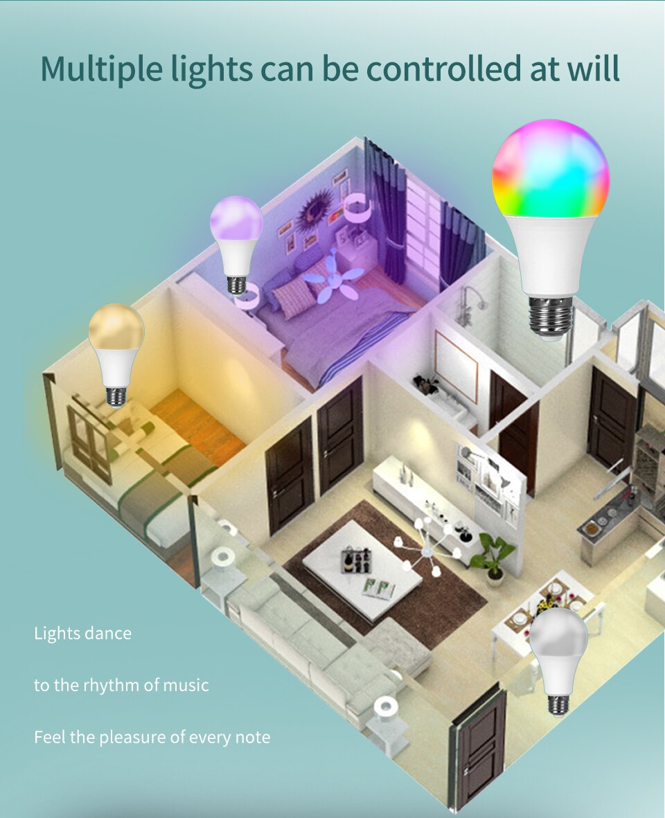 Tuya Smart Led Bulb E27 220V Smart Light APP Control Bluetooth RGB Dimmable Bulb