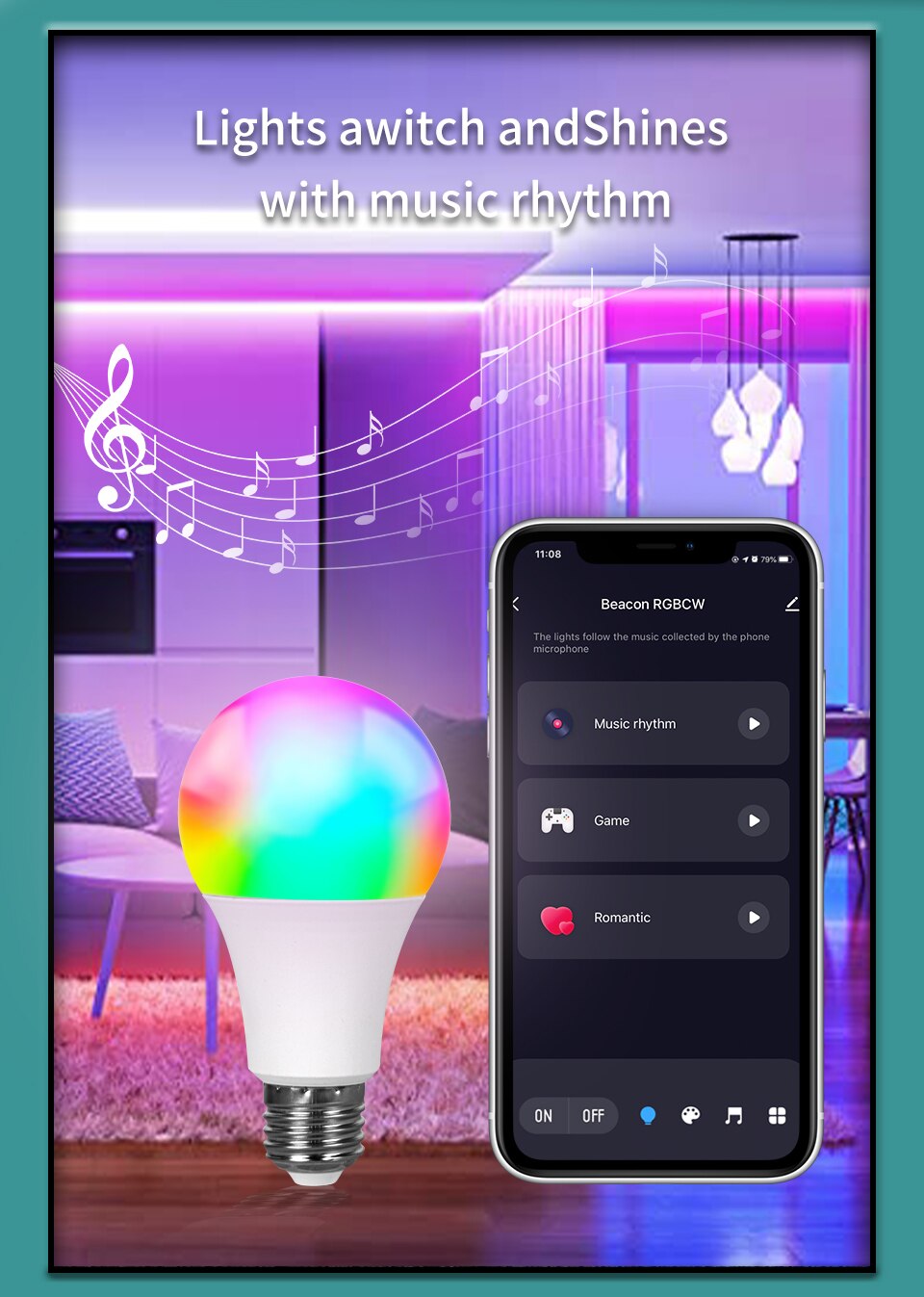 Tuya Smart Led Bulb E27 220V Smart Light APP Control Bluetooth RGB Dimmable Bulb