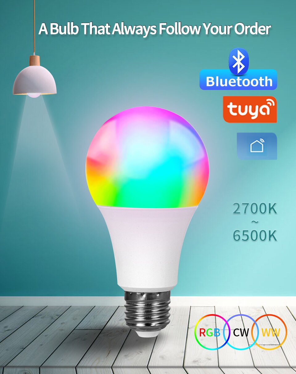 Tuya Smart Led Bulb E27 220V Smart Light APP Control Bluetooth RGB Dimmable Bulb